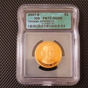 Coin 2007-S Thomas Jefferson Coin Proof 70 Dcam. A Perfect Coin PA137